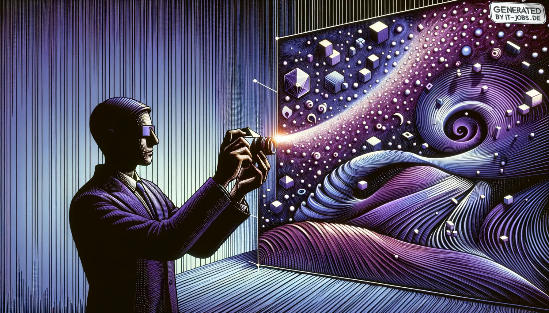 Spezialist für Datenvisualisierung, surrealism style, impossible objects, realistic materials, dark purple main theme