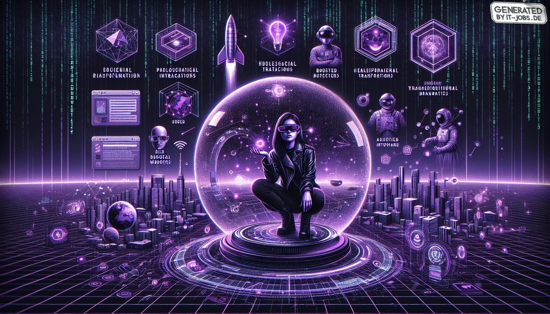 In this edgy and dark purple-themed visualization of your provided paragraph, the scene unfolds like an electrifying tapestry of Augmented Reality's future.

**Background**: The backdrop is a dynamic swirl of deep purples and violets, reminiscent of a cos