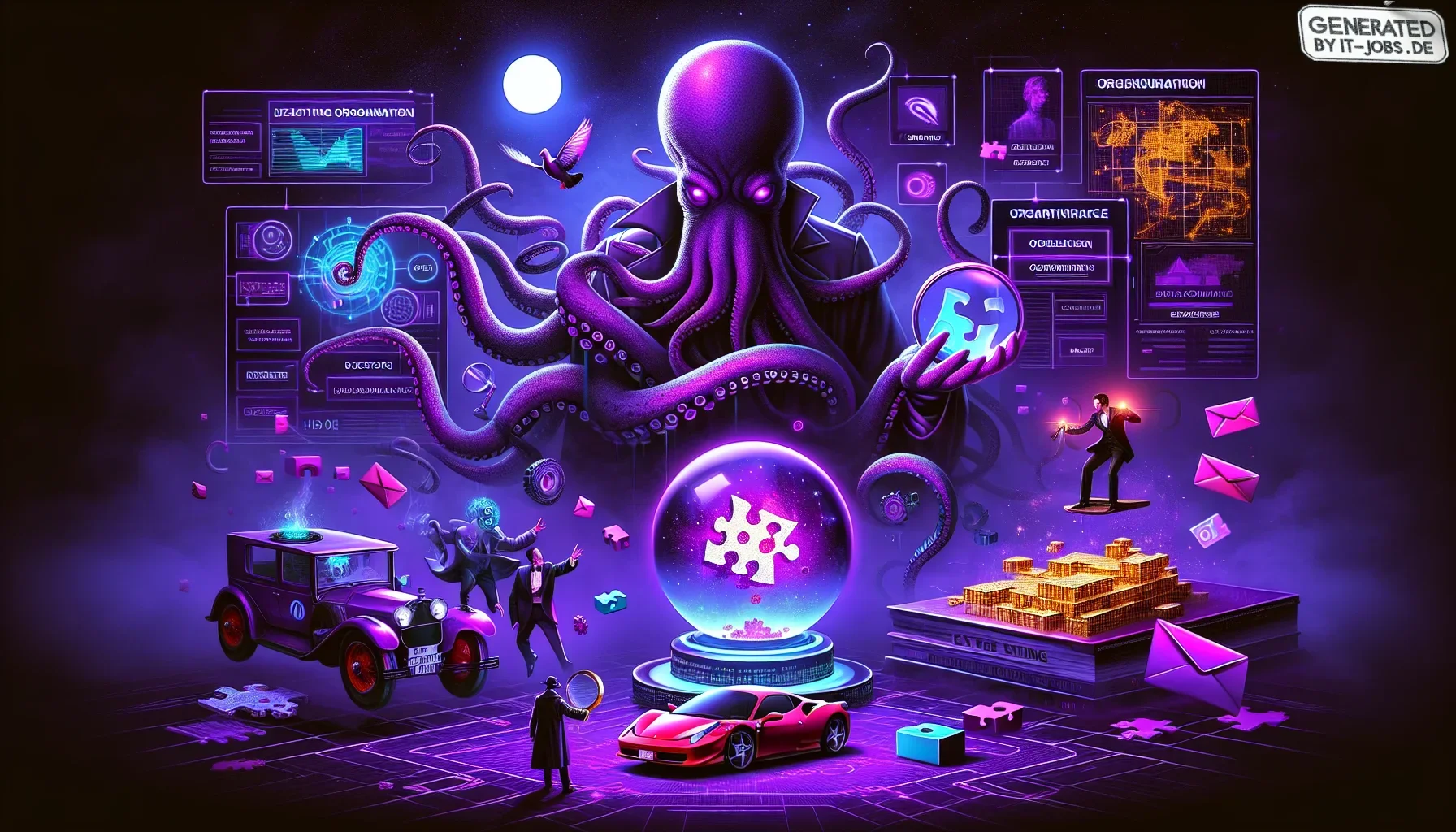 In the dark, brooding atmosphere of this visualization, the main theme is an edgy, deep purple that saturates the entire scene. Picture a digital landscape that hovers between the realms of a futuristic cyberpunk city and an abstract art gallery. The sky,